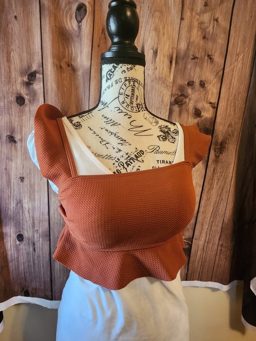 ROMWE Rust Textured Square-Neck Peplum Bikini Top
